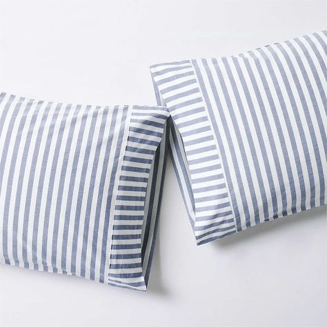 Blue Stripe Bedding | Crate & Barrel Full Bed Sheets, Stripe Bedding, King Bed Sheets, Twin Quilt, Blue Bedding, Sheet Sets Queen, Cotton Pillow Cases, King Duvet, King Duvet Cover