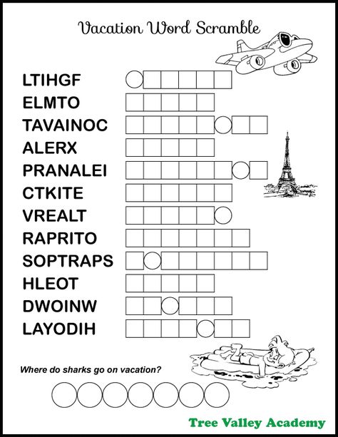 Help allievate boredom with this free printable travel activity for kids. A travel themed word scramble perfect for kids that will be traveling by plane.  Free printable .pdf.  #freeprintables #treevalleyacademy #wordpuzzles Travel Activities For Kids, Geography Word Search, Word Scramble With Answers, Vacation Word Search, Third Grade Spelling Words, Word Scramble, Kids Word Puzzles, Travel Bingo Printable For Kids, Holiday Word Search