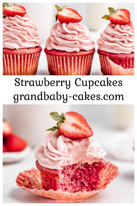 Strawberry Cupcakes With Cake Mix Boxes, Strawberry Cupcakes From Scratch, Homemade Strawberry Cupcakes, Strawberry Cupcake Recipe, Fresh Strawberry Cupcakes, Best Icing Recipe, Cupcakes From Scratch, Strawberry Cupcake Recipes, Cupcake Recipes From Scratch