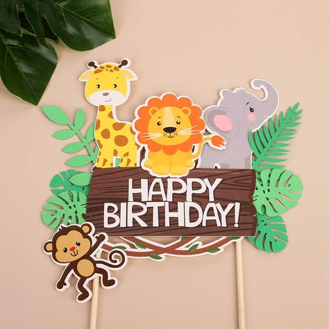 Unimall Jungle Animals Happy Birthday Cake Toppers Wild Forest Theme Lion Elephant Monkey Cake Picks Baby Shower Birthday Party Decorations - 1 PACK : Amazon.ae: Grocery 1 Year Photoshoot Ideas, Animals Happy Birthday, 1 Year Photoshoot, Jungle Theme Cakes, Animal Birthday Cakes, Monkey Cake, Food Gift Cards, Cake Picks, Wild Forest