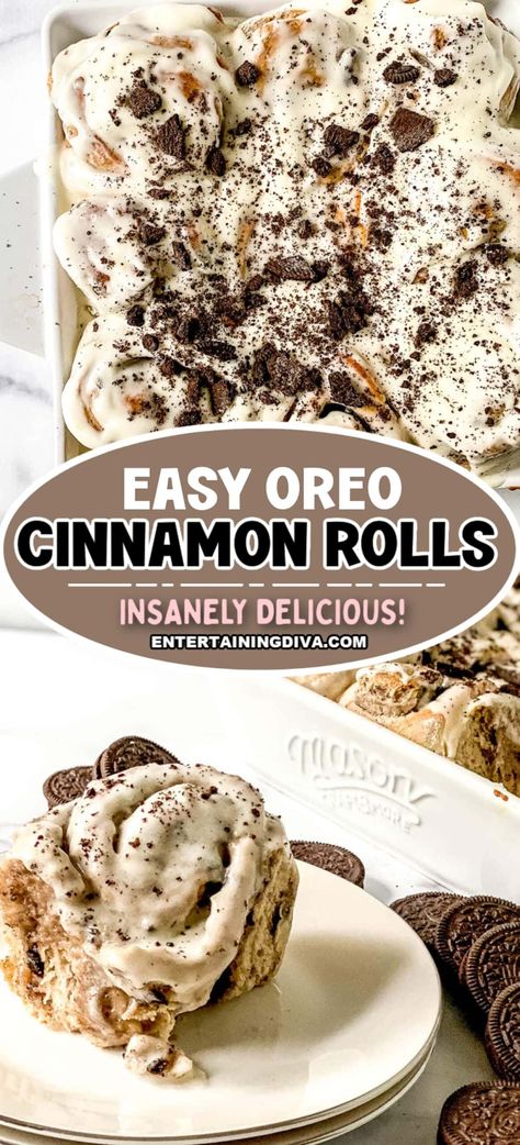 Cookie And Cream Cinnamon Rolls, Cookies And Cream Cinnamon Rolls Recipe, Cream Cheese And Oreos Dessert Recipes, Oreo Cinnamon Rolls Recipes, Cookies And Cream Oreo Cake Roll, Jello Shot, Best Brunch Recipes, Cinnamon Roll Dough, Boozy Desserts