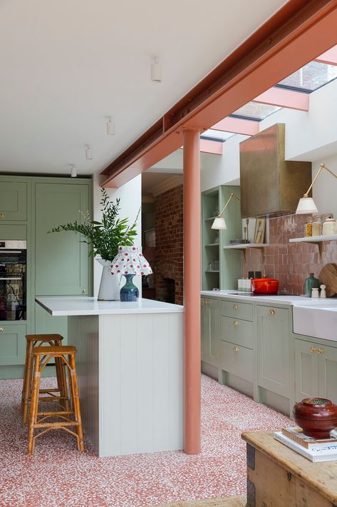 Holiday home, Whitstable CT5 — Brooke Copp-Barton Interiors Terrazzo Floor Kitchen, Terrazzo Kitchen Floor, Green Terrazzo Floor, Kitchen Terrazzo, Terrazzo Interior, Red Terrazzo, Terrazzo Kitchen, Tile Floor Living Room, London Interior Design