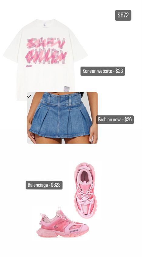 Pink And White Outfit Ideas Party, Pink Off White Shoes Outfit, Pink Amiri Shoes Outfit, Pink Amiri Sneakers Outfit, Skirt Outfit Layout, Pink Balenciaga Outfit, Pink Balenciaga Sneakers Outfit, Pink Tennis Skirt Outfit, Balenciaga Sneakers Outfit