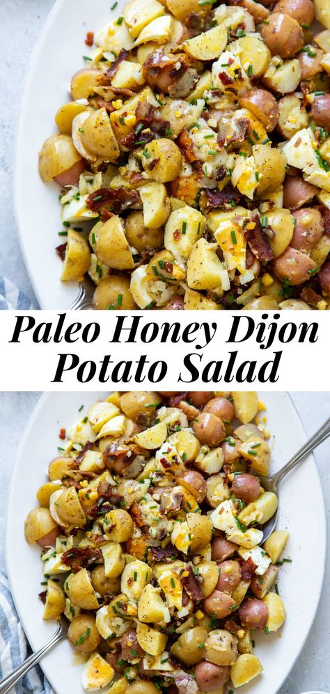 Dijon Potato Salad, Dairy Free Potato Salad, Paleo Potato Salad, Dairy Free Mayo, Paleo Running Momma, Paleo Side Dishes, Paleo Sides, Bacon Potato Salad, Paleo Salads