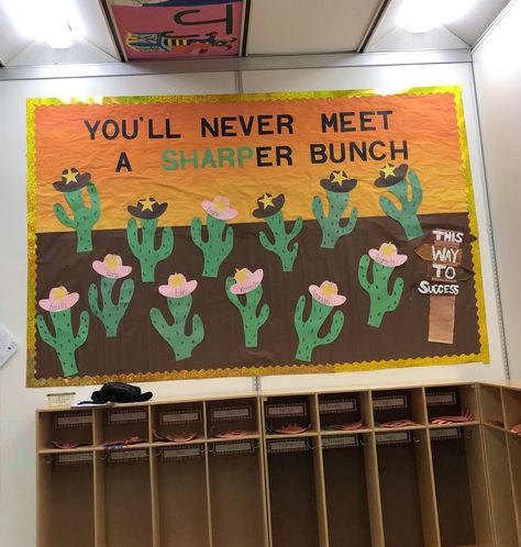 Classroom Cowboy Theme, Cowboy Classroom Door, Saddle Up For Success Theme, Texas Theme Bulletin Board Ideas, Classroom Western Theme, Rodeo Themed Bulletin Board, Wild West Door Decorations, Western Bulletin Board Ideas Cowboy Theme Back To School, Country Bulletin Board Ideas