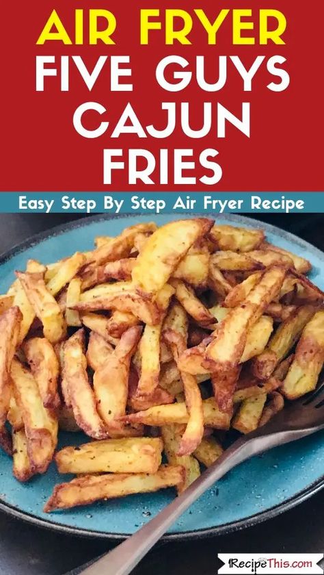 Air Fryer Five Guys Cajun Fries. Perfect for Five Guys fans that love their fries, want to recreate cajun fries at home in the air fryer, but also for people with nut allergies that want Five Guys Cajun Fries without the peanut oil. #fiveguys #cajunfries #airfryerfries Cajun Fries Recipe, Air Fryer Fries, Frying Recipes, Fries At Home, Cajun Fries, Air Fryer French Fries, Homemade Cajun Seasoning, Frozen French Fries, Airfryer Recipes