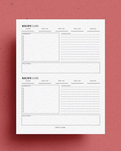 Keep track of all your favorite recipes with these free recipe card printable pdf sheets! With two different sizes and layouts, you will never miss out on the best meals around! Recipe Card Template Free Editable Word, Recipe Blank Printable, Recipe Card Layout, Recipe Layout, Recipe Format, Meal Train, Recipe Cards Printable Free, Recipe Card Template, Best Meals