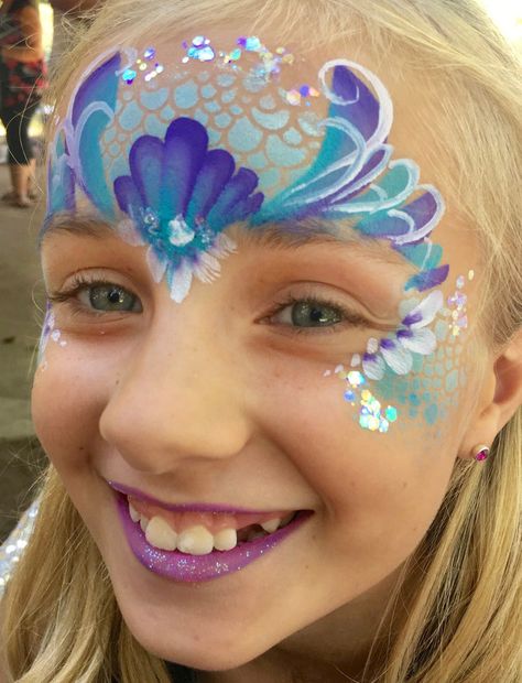 Mermaid Face Paint, Mermaid Face, Face Painting Tips, Girl Face Painting, Fantasy Party, Face Painting Tutorials, Mermaid Theme Birthday Party, Mermaid Kids, Face Painting Easy