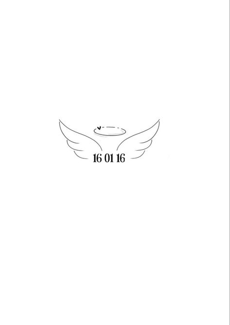 Angel Wing Tattoo With Dates, Angel Tattoo With Date, Small Angel Tattoo, Baby Angel Tattoo, Memorial Tattoo Ideas, Small Cross Tattoos, Leg Sleeve Tattoos, Leg Tattoo Ideas, Ali D'angelo