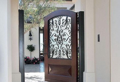 Matching Mediterranean Style Garage Doors & Courtyard Gates! | Dynamic Garage Door Projects Rain Glass Door, Pedestrian Gate, Custom Garage Doors, Garage Gate, Home Gate Design, Entry Gate, Courtyard Garage, Modern Gate, Courtyard Entry