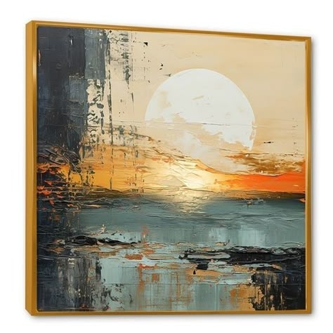 Designart "Modern Coastal Mystic Sunrise I" Coastal Framed Canvas Prints - Bed Bath & Beyond - 40116853 Peisaj Abstract, Zen Painting, Sunrise Art, Modern Art Paintings Abstract, Abstract Pictures, Canvas Painting Landscape, Landscape Art Painting, Canvas Painting Diy, Modern Art Paintings