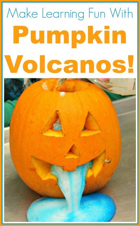 Another Use For Pumpkins - Science Experiment Pumpkin Volcano! Jack O Lantern Volcano, Volcano Pumpkin Experiment, Pumpkin Volcano Preschool, Pumpkin Volcano Science Experiments, Foaming Pumpkin Experiment, Erupting Pumpkin Experiment, Pumpkin Volcano For Kids, Fizzing Pumpkins, Pumpkin Science Preschool