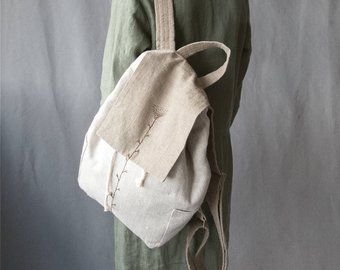 Etsy :: Acheter, vendre et vivre Handmade. Boho Backpack, Embroidered Backpack, Woolen Scarves, White Backpack, Simple Backpack, Women's Backpack, Linen Summer, Cotton Linen Fabric, Embroidered Bag