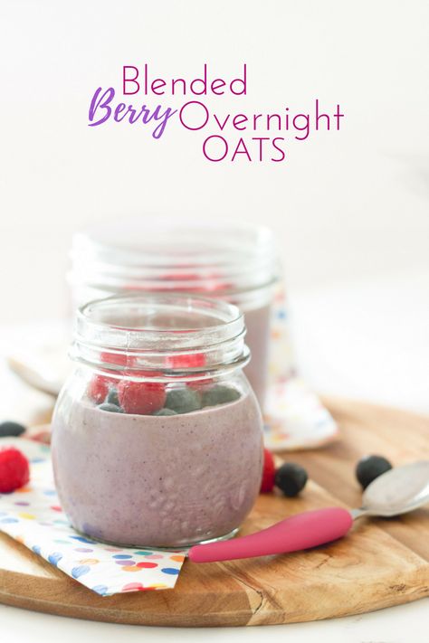 Blended berry overnight oats. A great breakfast for kids - made the night before so easy and quick in the morning. Smooth for kids that don't like lumpy textures. Added almonds for protein. Berry Overnight Oats, Overnight Oats Healthy, Smoothies For Kids, Healthy Meals For Kids, Delicious Fruit, Dinners For Kids, Dog Snacks, Breakfast For Kids, Toddler Meals