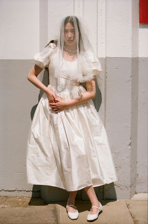 Hai — Bridal Basque Dress Style, Unconventional Wedding Outfit, Maximalist Wedding Dress, Informal Wedding Dress, Pearl Necklace Handmade, Cool Bride, Basque Waist, Low Neckline, Dupion Silk