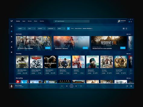 Steam App Redesign [WIP] by Erik Padamans Gaming Moodboard, Steam App, App Redesign, Razer Gaming, Sports Website, Homepage Design, Movie Posters Design, Website Design Layout, Tv App