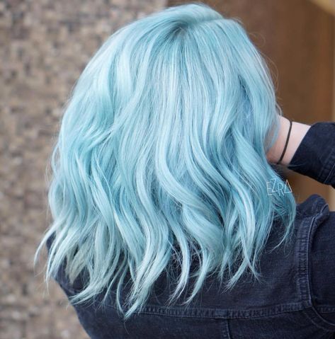 Pastel Curly Hair, Mint Blue Hair, Blue Blonde Hair, Blonde And Blue Hair, Stylish Hair Colors, Catalog Ideas, Light Blue Hair, Blonde Streaks, Pulp Riot Hair