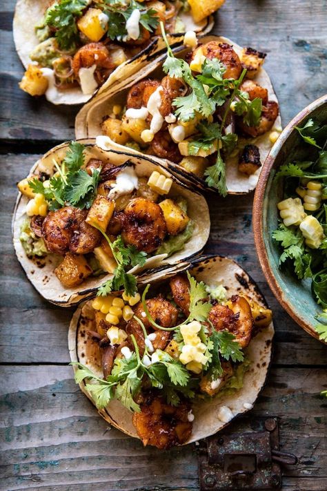 Sheet Pan Hawaiian Pineapple Shrimp Tacos | halfbakedharvest.com #sheetpan #tacos #easyrecipes #seafood Pineapple Shrimp Tacos, Lake Snacks, Ranch Slaw, Jalapeño Ranch, Pineapple Shrimp, Half Baked Harvest Recipes, Creamy Ranch, Bbq Shrimp, Special Sauce