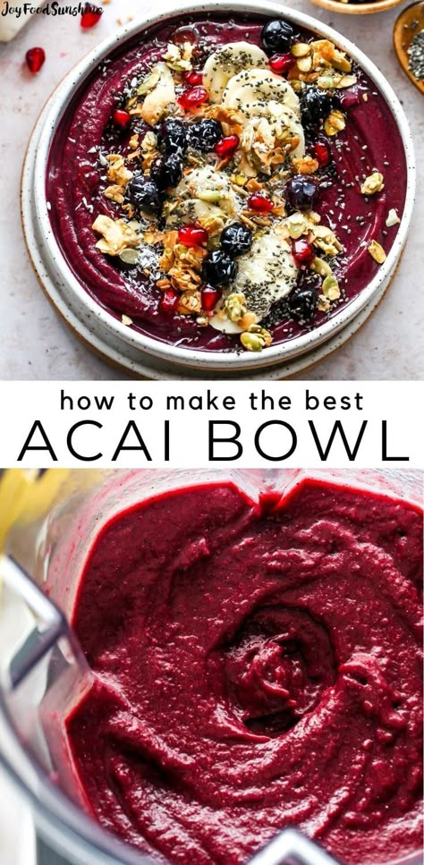 This homemade acai bowl recipe is made in 5 minutes with 7 ingredients. Learn how to make an acai bowl that tastes even better than expensive store-bought varieties. Homemade Acai Bowl Recipe, Acai Bowl Recipes Healthy, Acai Bowl Toppings, Best Acai Bowl, Acai Bowl Recipes, Vitamix Blender Recipes, Bowl Recipes Healthy, Açaí Smoothie, Homemade Acai Bowl