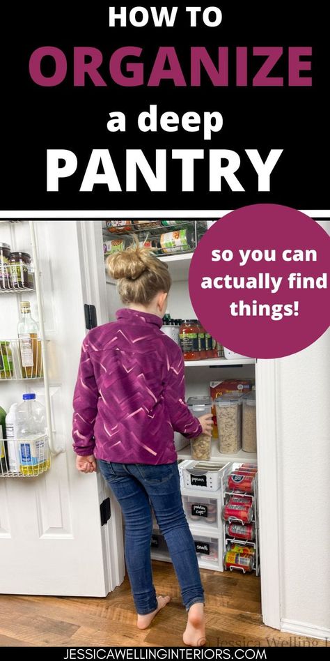 Eliminate the chaos in your deep pantry with these simple and budget-friendly tips to organize a deep pantry. Organize Deep Pantry, Organizing Deep Closets, Organize A Deep Pantry, Pantry With Deep Shelves, Organize A Pantry, Deep Pantry Organization, Pantry Closet Organization, Pantry Hacks, Grocery Organization