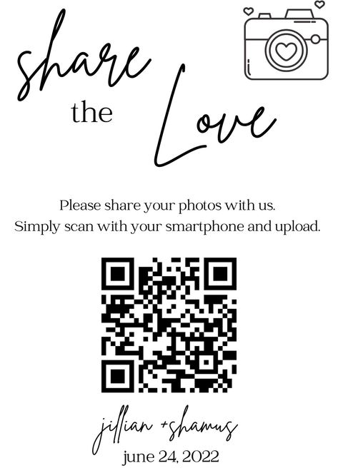 We Code For Wedding Pictures, Qr Code Picture, Qr Code For Wedding Photos, Qr Code Wedding Pictures, Take A Photo Sign, Wedding Photo App, Love Qr Code, Best Wedding Websites, Dollar Dance