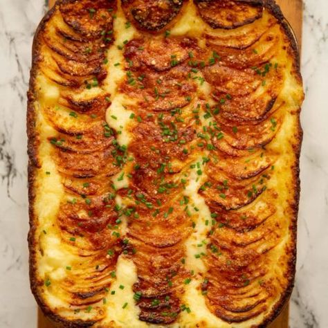 Mashed Potato Gratin - Don't Go Bacon My Heart Mashed Potato Gratin, Potato Gratin Recipe, Goals Achieved, Baked Mashed Potatoes, Fudge Chocolate, Cheesy Mashed Potatoes, Potatoes Au Gratin, Making Mashed Potatoes, Potato Recipes Side Dishes