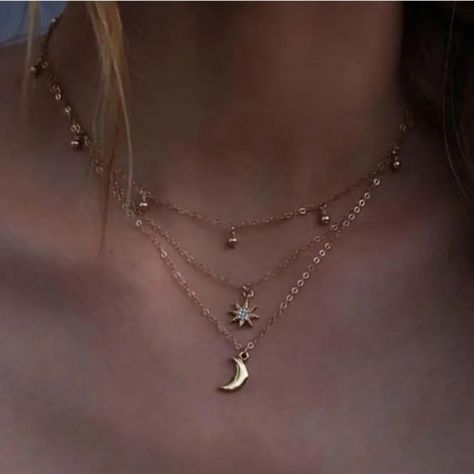 Offers Welcome *Sold Out At Free People. Get It Here! This Free People Layered Gold Crescent Moon Necklace Is Made Of Three Layers On Gold Chain. The First Is A Gold Chain With Tiny Gold Ball Charms Spread Out On The Chain. The Second Is A Gold Starburst Charm Paved With Crystals. The Third Is A Gold Crescent Moon Charm. Necklace Closes With A Lobster Clasp Closure. Length Is 16" With Extender So You Can Make It Longer Or Shorter. Prom 23, Celestial Goddess, Crescent Moon Necklace Gold, Anthropologie Necklace, Gold Link Necklace, Gold Moon Necklace, Stone Statement Necklace, Crescent Necklace, Trending Necklaces