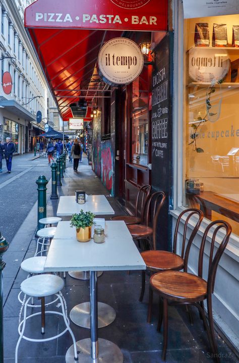 Melbourne Laneway-SandraZ Melbourne Aesthetic, Melbourne Laneways, Melbourne Cafe, Melbourne Art, Uni Life, City Night, Disney Magic Kingdom, Melbourne Victoria, Cafe Tables