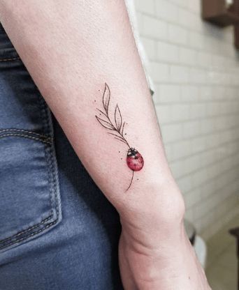 Ladybug With Flower Tattoo, Ladybug Tattoo Small Simple, Ladybug On Flower Tattoo, Ladybug Tat, Little Bug Tattoo, Dainty Ladybug Tattoo, Tattoo Ladybug, Ladybug Tattoo Ideas, Ladybird Tattoo