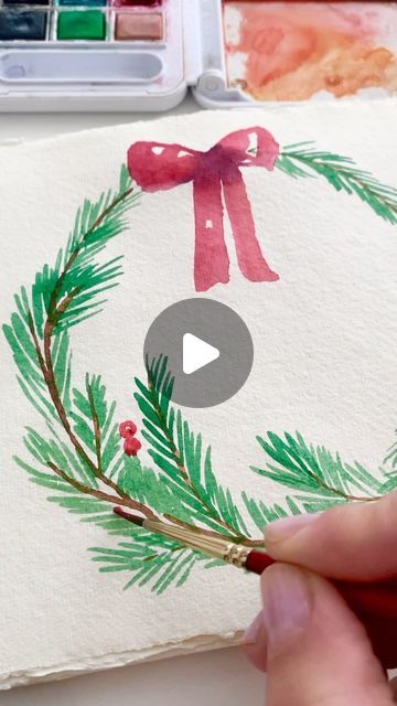 Anna Koliadych on Instagram: "Let’s paint a traditional Christmas wreath in festive colors ❤️💚 🎄❄️🥰 with #watercolor . . . . #watercolortutorial #craft #diyidea #christmasart #tutorial #howtopaint #arttutorial #aquarela#aquarellepainting #christmaswreath #christmasmood #watercolorart #watercolorpainting #watercolorsketch #watercolortutorial #tutorial #arttutorial #diy #craft #botanicalwatercolor #watercolortutorial #bulletjournal #artwithkids #watercolorprocess #easydiy #bullet #illustration #howtopaint #cute #painting #wintertime #childrenbookillustration #Christmasdecoration #Christmasdiy" Watercolor Wreath Christmas, Christmas Wreath Watercolor, Christmas Wreath Illustration, Traditional Christmas Wreath, Cute Painting, Wreath Illustration, Watercolor Wreath, Watercolor Video, Xmas Wreaths