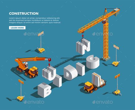 Construction Vehicles Isometric Composition #Vehicles, #Construction, #Composition, #Isometric Construction Games, Isometric Drawing, Construction Machines, Isometric Design, Sunset Background, Isometric Illustration, Graphic Design Fonts, Lighting Equipment, House Vector