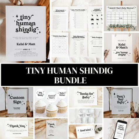 Tiny Human Shindig Bundle, Tiny Human Shindig Decor, Tiny Human Shindig Invitation, Tiny Human Shindig Sign, Minimal Baby Shower, Template - Etsy New Zealand Tiny Human Shindig, Animal Nursery Rhymes, Minimal Baby, Signs For Mom, Baby Word Scramble, Baby Calendar, Baby Prediction, Baby Shower Templates, Baby Words