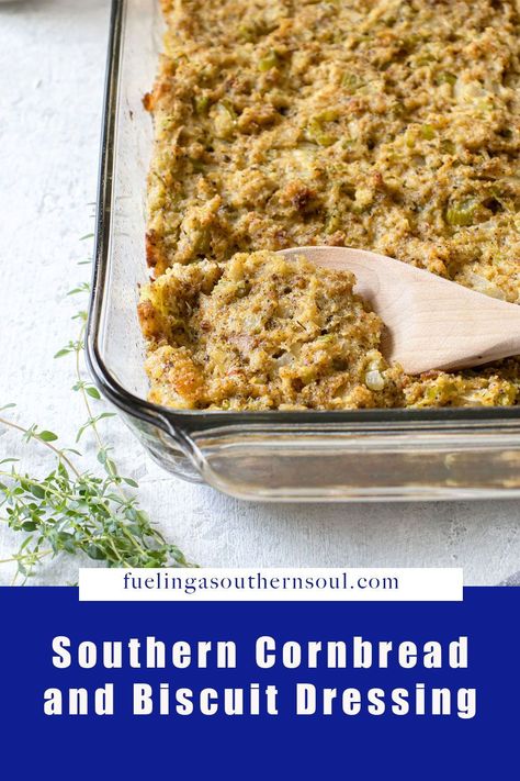 Cornbread And Biscuit Dressing, Soul Food Cornbread, Southern Dressing Recipe, Baked Cornbread, Soul Food Cornbread Dressing, Turkey Dressing Recipe, Dressing Hacks, Thanksgiving Corn Bread, Southern Dressing