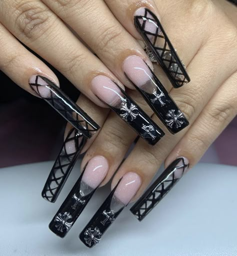 Corset Nails, Paznokcie Hello Kitty, Punk Nails, Goth Nails, Lace Designs, Grunge Nails, Acrylic Nails Coffin Pink, Long Square Acrylic Nails, Bling Acrylic Nails