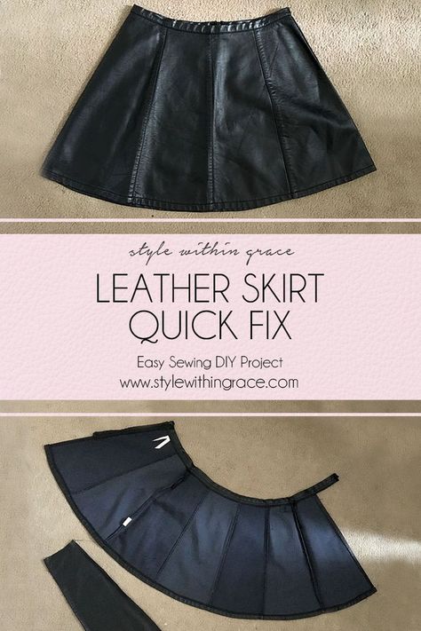 Diy Leather Skirt, Unique Outfit Ideas, Leather Skater Skirts, Skirt Diy, Diy And Crafts Sewing, Sewing Stitches, Diy Sewing Projects, Sewing Project, Leather Diy