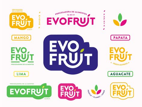 Evofruit Brand Identity Fruit Juice Logo Design Ideas, Juice Branding Design Logos, Fruit Logo Design Ideas Creative, Organic Market Design, Food Logo Design Identity Branding, Eco Logo Design Branding, Fruit Company Logo, Juice Brand Logo, Fruit Logo Branding