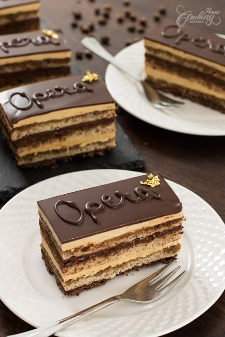 Opera Cake :: Home Cooking Adventure Chocolate Cake With Coffee, Patisserie Fine, Opera Cake, French Cake, Chocolate Torte, Cake Chocolat, Dessert Aux Fruits, British Baking, French Desserts