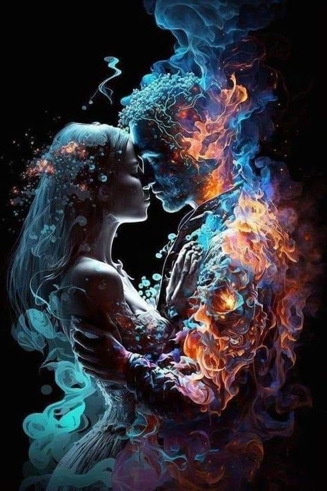 Twin Flames Wallpaper, Dark Love Artwork, Flames Wallpaper, Man And Woman Silhouette, Twin Flame Art, Romantic Artwork, Spiritual Photos, Fantasy Love, Couple Silhouette