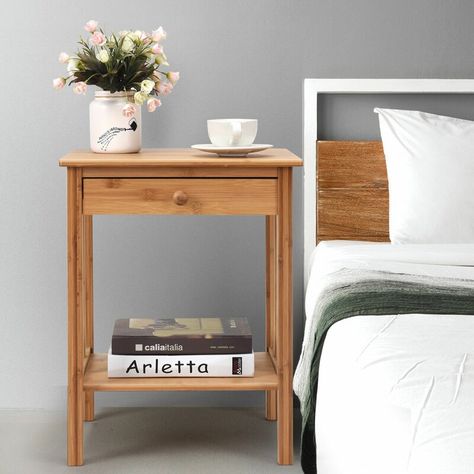 Bamboo Nightstand, Nightstand Styling, Narrow Nightstand, Brown Nightstands, Nightstand Wood, Small Nightstand, Side Tables Bedroom, Contemporary House Design, Drawer Storage