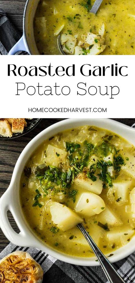 Cauliflower Soup Crockpot, Soup Recipes Cauliflower, Garlic Potato Soup, Instant Pot Cauliflower Soup, Hangover Soup, Garlic Roasted Potatoes, Cauliflower Soup Recipes, Think Food, Easy Soups