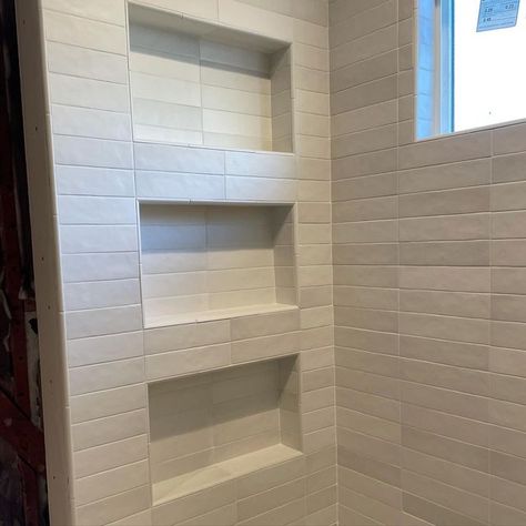 Shower Niche With Tub, Triple Shower Niche, Tiled Shower Niche Ideas, 3 Shelf Shower Niche, Stacked Shower Niche, Tile Tub Surround With Niche, Horizontal Shower Niche, Large Shower Niche, Shower Niche Placement