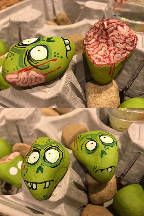 Zombie Horde, Halloween Rocks, Painted Rocks Kids, Painted Rocks Craft, Painted Rocks Diy, Rock Painting Ideas Easy, Rock Painting Patterns, Halloween Painting, Pet Rocks