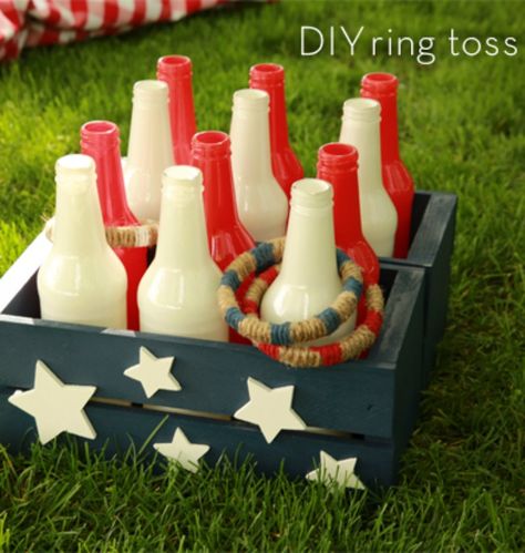 Our DIY bottle ring toss game, made from upcycled glass bottles and embroidery hoops, brings friendly competition suitable for all ages! Bottle Ring Toss, Backyard Games Diy, Diy Yard Games, Ring Toss Game, Halloween Family, Adult Halloween Party, July Fourth, Ring Toss, Cowboy Party