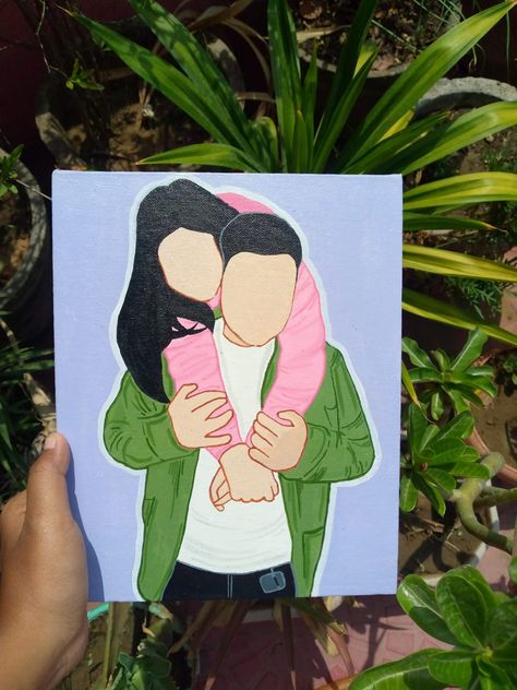 Painting For Brother Gift Ideas, Canvas Ideas For Boyfriend, Dairy Art, Canvas Illustration, Couples Canvas Painting, Art Amour, Oil Pastel Drawings Easy, Acrylic Portrait Painting, Handmade Gifts For Boyfriend