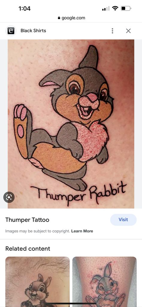 Thumper Tattoo, Butterfly Tattoo, Winnie The Pooh, Tatting, Black Shirt, Tattoo Ideas, Tattoo Designs, Tattoos, Quick Saves