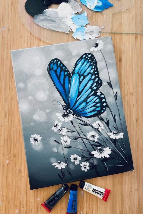 Pour Painting Techniques, Bird Painting Acrylic, Acrylic Painting Inspiration, Butterfly Art Painting, Canvas Drawing, Flower Painting Canvas, Simple Canvas Paintings, Butterfly Canvas, Beautiful Art Paintings