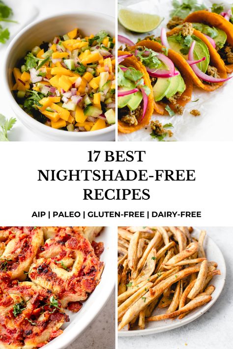 These 17 paleo recipes are so delicious and full of flavor, you won’t miss the nightshades! #healmedelicious #aip #paleo #aiprecipes #paleorecipes #aipdiet #autoimmunepaleo #aipprotocol #glutenfree #allergenfree #dairyfree #nightshadefree #nonightshades Lichen Sclerosis, Aip Dinner, Autoimmune Diet Recipes, Nightshade Vegetables, Nightshade Free Recipes, Autoimmune Paleo Recipes, Anti Inflamatory, Vegan Potato Salads, Drink Inspiration