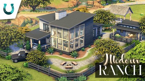 Sims 4 Horse Ranch, Sims 4 Family House, Sims 4 Houses Layout, Lotes The Sims 4, Modern Ranch House, Sims 4 Family, Sims 4 House Building, Sims 4 House Design, Casas The Sims 4