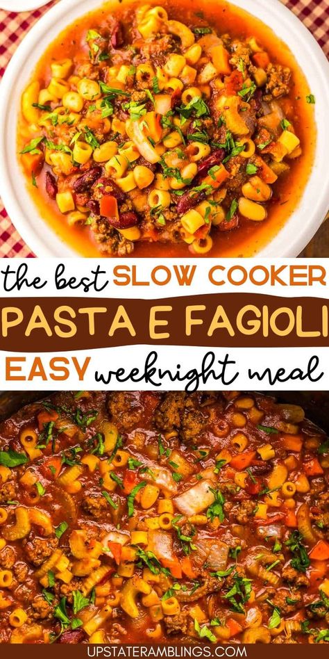 Pasta Fagioli Crockpot, Slow Cooker Pasta Fagioli, Pasta And Veggies, Pasta Fagioli Recipe, Slow Cooker Pasta Recipes, Slow Cooker Beans, Breakfast Sides Dishes, Pasta E Fagioli Soup, Crockpot Pasta