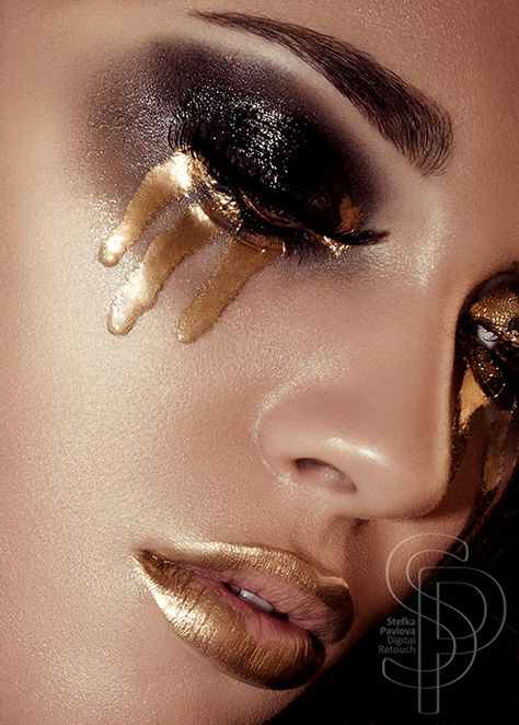 . Editorial Make-up, Eyeliner Glitter, Fashion Editorial Makeup, Fantasy Make-up, Make Up Gold, Make Up Studio, Drag Make-up, Avant Garde Makeup, Gold Lips